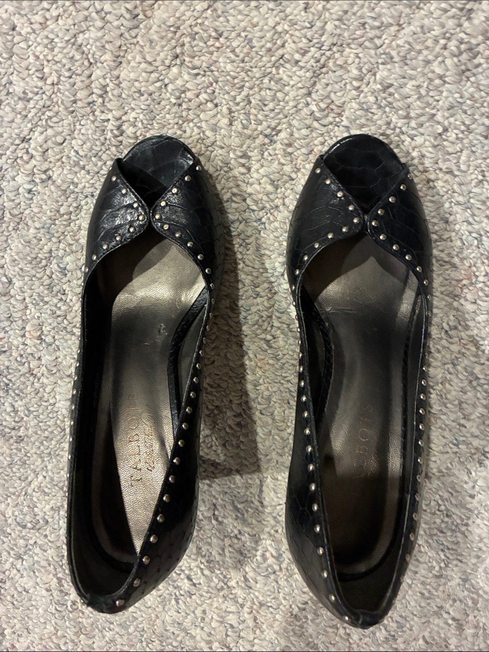 Talbots Black Croc-Texture Studded Peep-Toe Heels